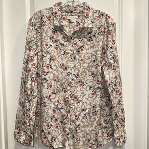 Charter Club XL Womens Linen Blend Button Front Long Sleeve Blouse Floral Resort